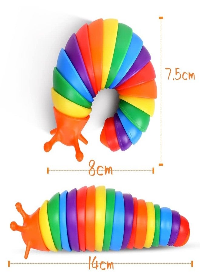 HIMJA Sensory Toys Stress Relief Toys Fidget Toys for Kids Fidget Slug Toys Joints Toy for Anxiety Flexible Slug Rainbow Toy（14x3.5cm, Small） - Image 4